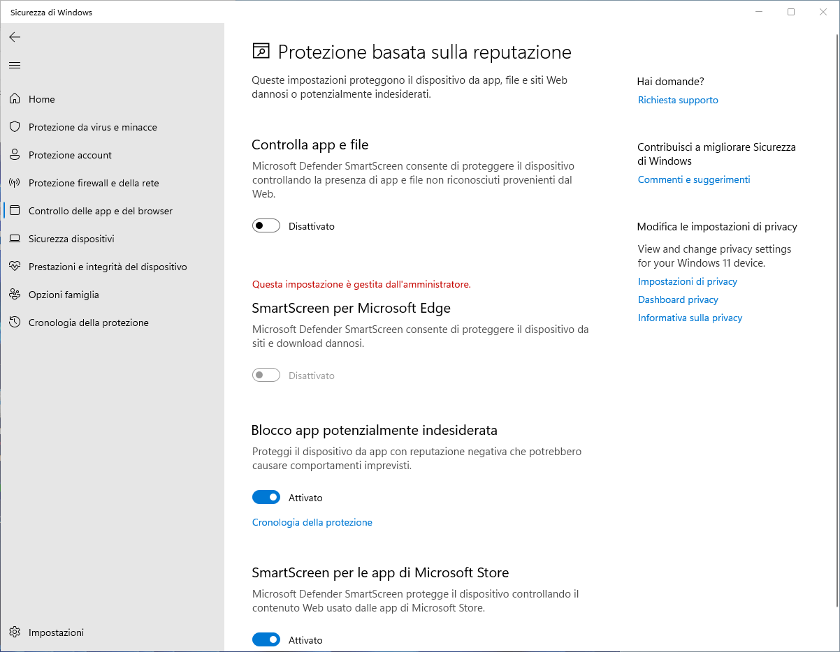 disabilitare smartscreen su Windows 11